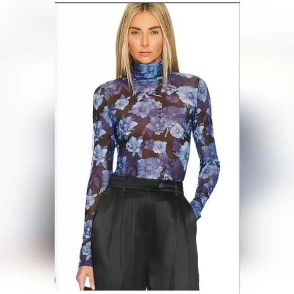 Alice + Olivia DELAINA LONG SLEEVE TURTLENECK MESH TOP SIZE XL - Picture 13 of 16